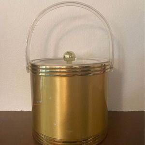 Vintage Georges Briard Gold Ice Bucket with Lucite Handle Midcentury